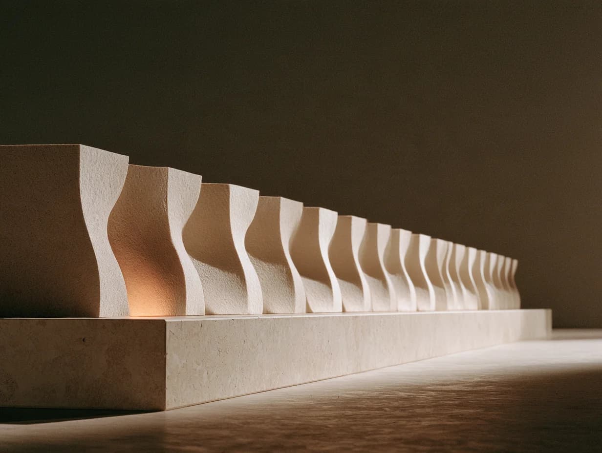 Repeated sculptural ivory forms